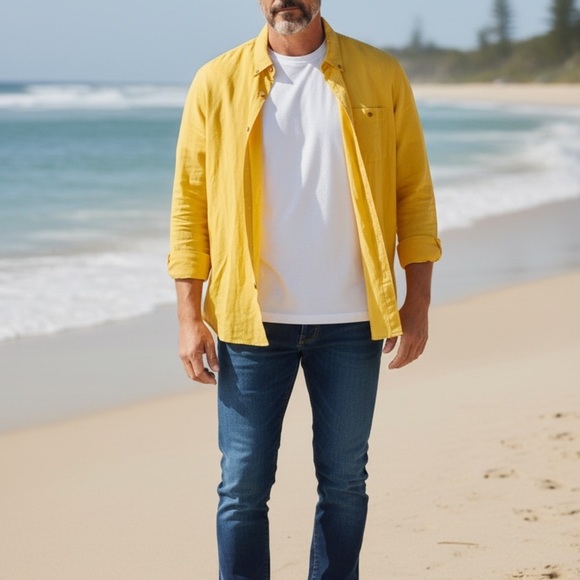 Tommy Bahama Yellow Casual Button Down Shirt - Picture 2 of 2